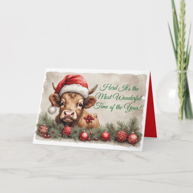 Tarjeta de Navidad de Ternero Marrón Adorable - ¡P (Anverso)