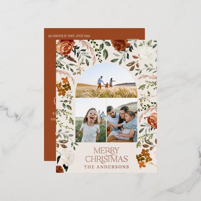 tarjeta de Navidad de terracota botánica elegante  (Anverso/Reverso)