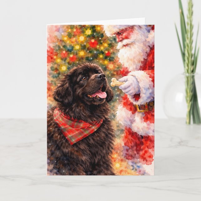 Tarjeta de Navidad de Terranova - Con Santa (Anverso)