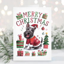 Tarjeta de Navidad de Terrier Escocés con Acuarela