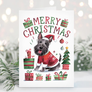 Tarjeta de Navidad de Terrier Escocés con Acuarela