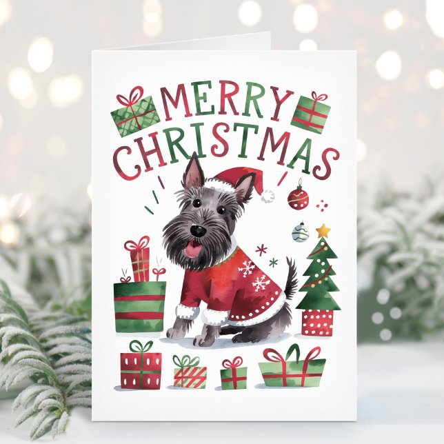 Tarjeta de Navidad de Terrier Escocés con Acuarela (Subido por el creador)