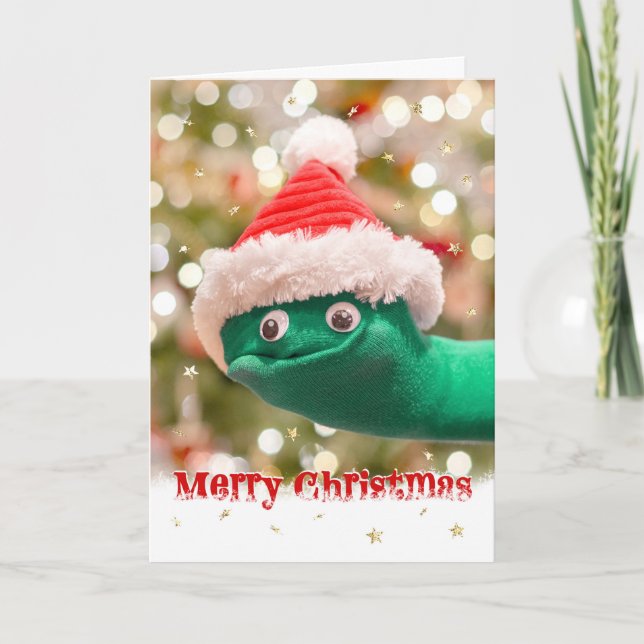 Tarjeta de Navidad de Títere de Calcetín Divertida (Anverso)