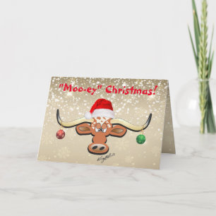 Tarjeta de Navidad de Toro Largo Cómico