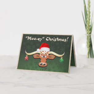 Tarjeta de Navidad de Toro Largo Cómico