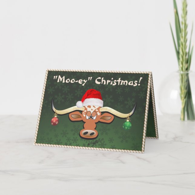 Tarjeta de Navidad de Toro Largo Cómico (Anverso)