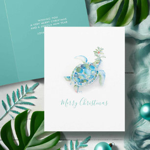 Tarjeta de Navidad de Tortuga Marina con Acuarela 