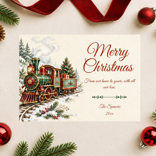 Tarjeta de Navidad de Tren Navideño Vintage