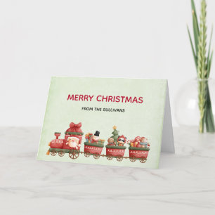 Tarjeta de Navidad de tren vintage lindo con jugue