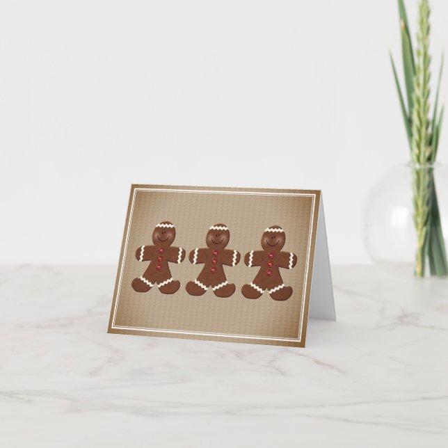 Tarjeta de Navidad de tres hombres de pan de espec (Anverso)