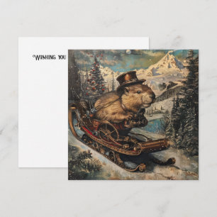 Tarjeta de Navidad de Trineo de Castor Steampunk