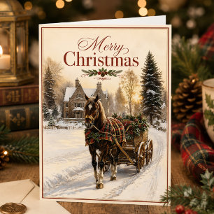 Tarjeta de Navidad de Trineo Tirado por Caballos e