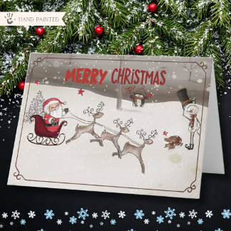 Tarjeta de Navidad de Trineo y Reno de Santa Capri