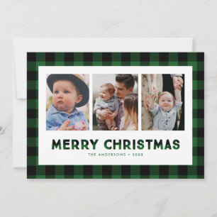 Tarjeta de Navidad de tríptico de cuadros verde bú