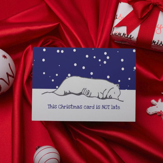 Tarjeta de Navidad de un oso polar lindo y soñolie (This cute belated Christmas card features my own hand drawing of a sleeping polar bear.)