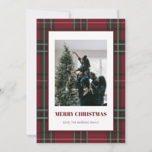Tarjeta de Navidad de una foto a cuadros rojos vin