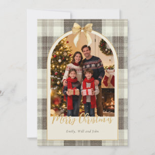 Tarjeta de Navidad de una foto con lazo de tartán 