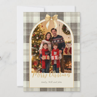 Tarjeta de Navidad de una foto con lazo de tartán