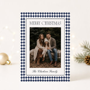 Tarjeta de Navidad de una Foto Harlequín Azul Mari