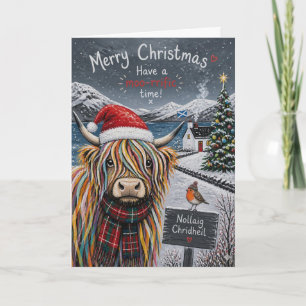 Tarjeta de Navidad de Vaca de Highland Moo Rific
