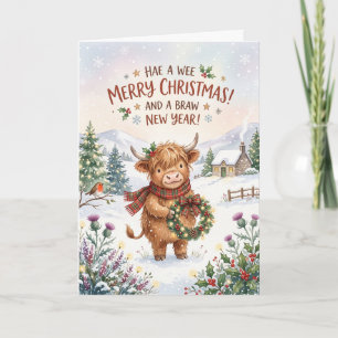 Tarjeta de Navidad de Vaca de las Highlands Braw