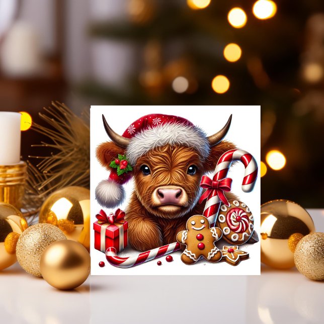 Tarjeta de Navidad de Vaca de las Highlands con Ca (Subido por el creador)