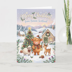 Tarjeta de Navidad de Vaca de las Tierras Altas