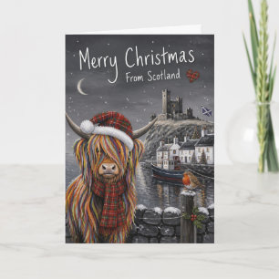 Tarjeta de Navidad de Vaca de las Tierras Altas de