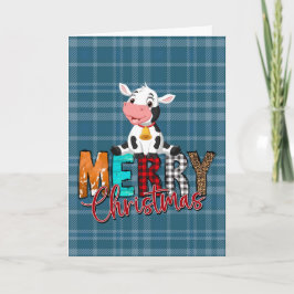 Tarjeta de Navidad de Vaca de Navidad con Cuadros