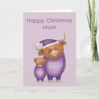 Tarjeta de Navidad de vaca Highland linda para mam