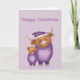 Tarjeta de Navidad de vaca y ternero Highland lind