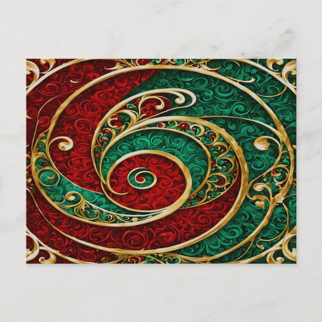 Tarjeta de Navidad de vacaciones de oro rojo verde (Anverso)