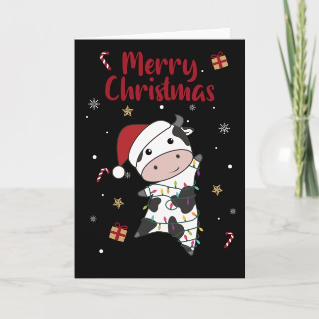 Tarjeta de Navidad de Vacas Animales de Invierno A (Anverso)