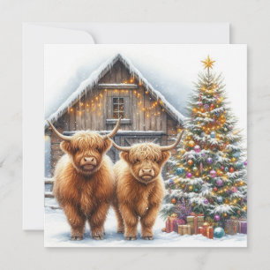 Tarjeta de Navidad de vacas de las Tierras Altas,