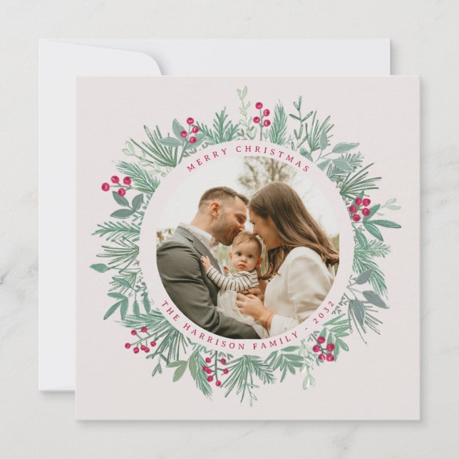 Tarjeta de Navidad de Vegetación Invernal con Foto (Anverso)