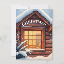 Tarjeta de Navidad de Ventana Acogedora con Nieve