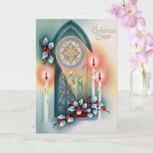 Tarjeta de Navidad de Ventana de Iglesia Antigua