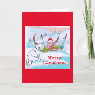 Tarjeta de Navidad de viaje de esquí perruno