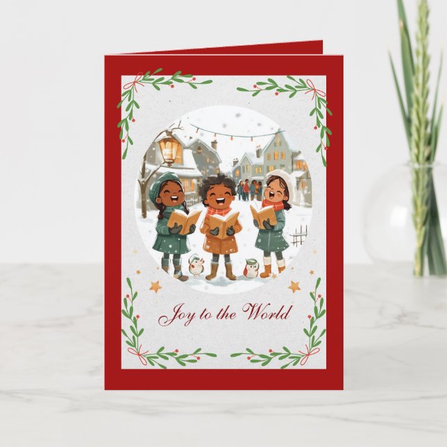 Tarjeta de Navidad de villancistas alegres (Anverso)