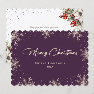 Tarjeta de Navidad de Violeta Elegante de Copo de