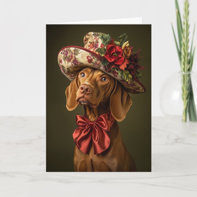 Tarjeta de Navidad de Vizsla Elegante Perro Victor (Anverso)