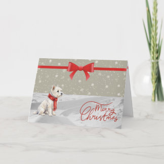 Tarjeta de Navidad de Westie de Invierno con Cinta