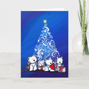 Tarjeta de Navidad de Westie Terriers de KiniArt