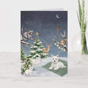 Tarjeta de Navidad de Westie y Amigos de Invierno