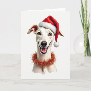 Tarjeta de Navidad de Whippet con sombrero de Sant