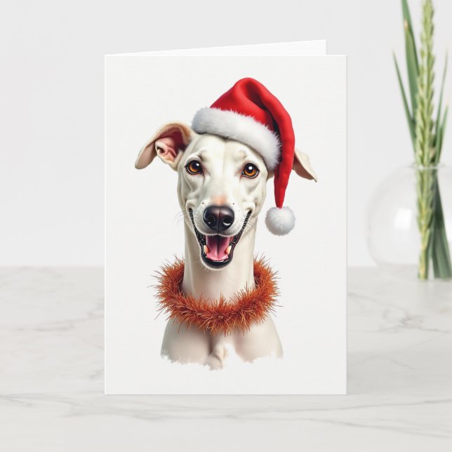 Tarjeta de Navidad de Whippet con sombrero de Sant (Anverso)