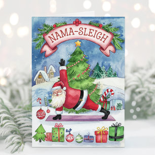 Tarjeta de Navidad de Yoga Divertida con Acuarela