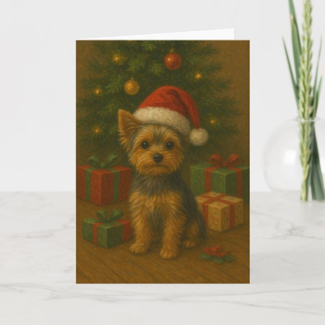 Tarjeta de Navidad de Yorkie (Anverso)