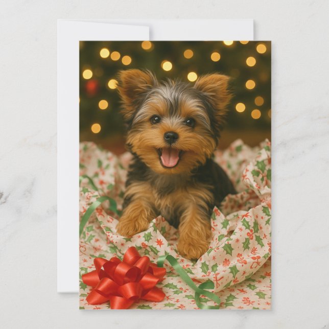 Tarjeta de Navidad de Yorkie (Anverso)