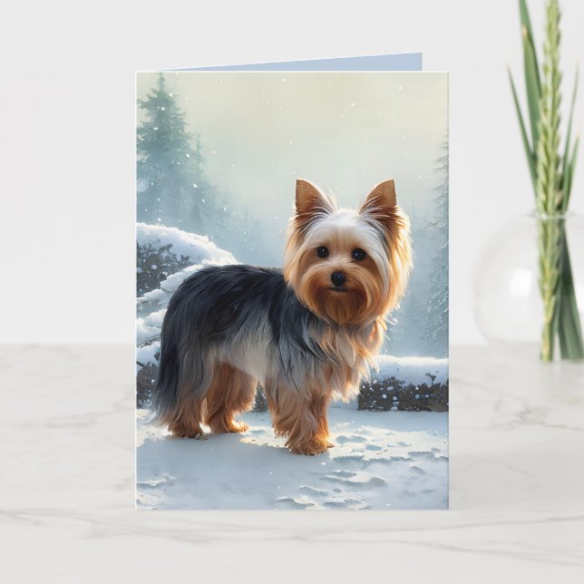Tarjeta de Navidad de Yorkshire Terrier lindo (Anverso)